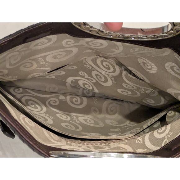 VTG Brighton Snakeskin Leather Fold-over Clutch Bag Purse Silver Chunky Clasp - Picture 8 of 12